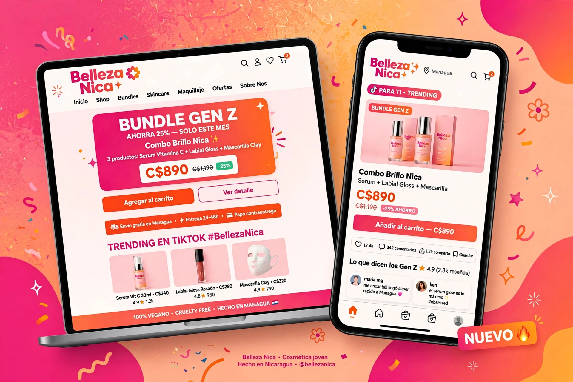 Ejemplo de tienda online de belleza adaptable a computadora y teléfono