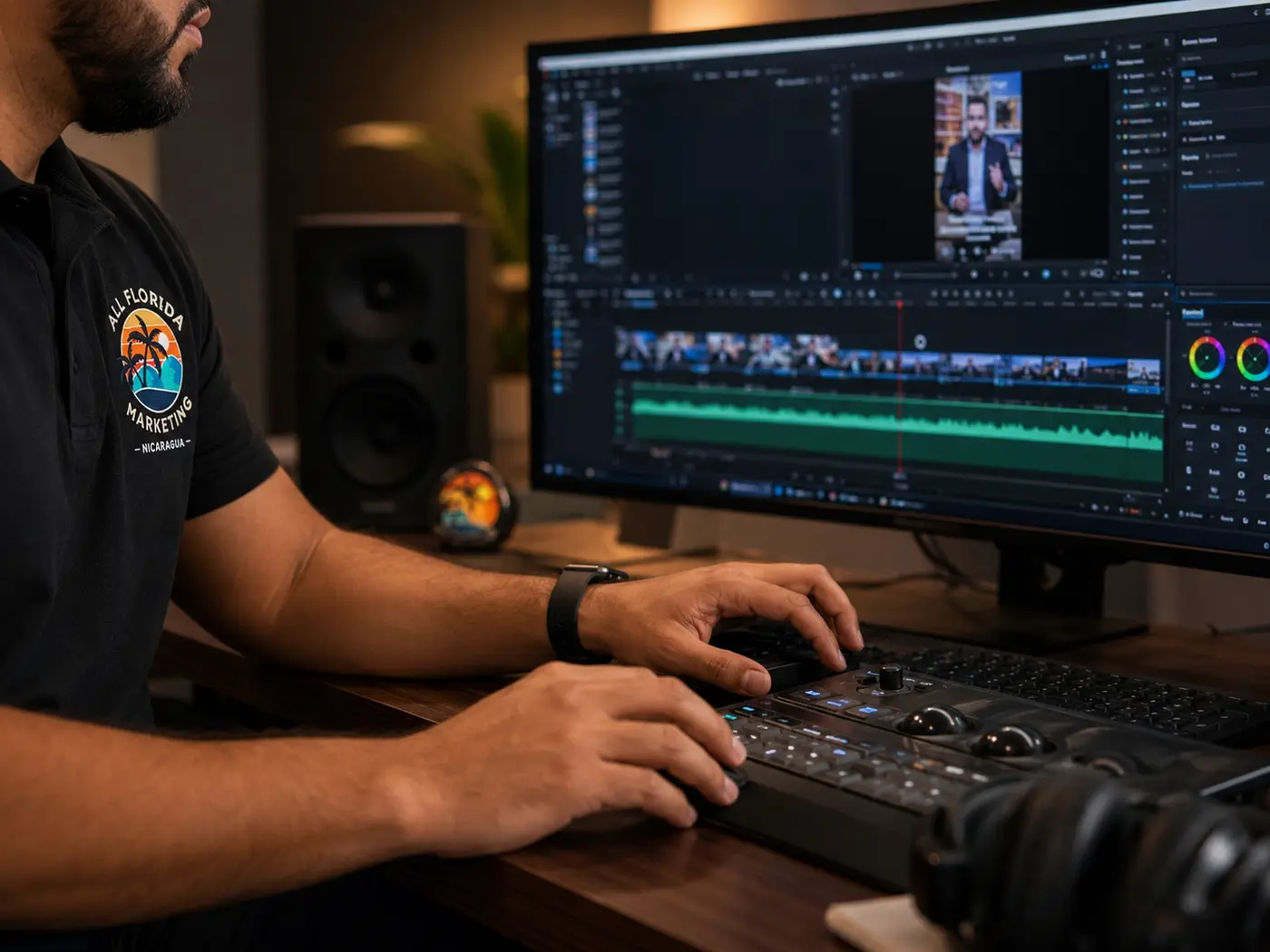 Steev Vado editando contenido de video profesional para redes sociales